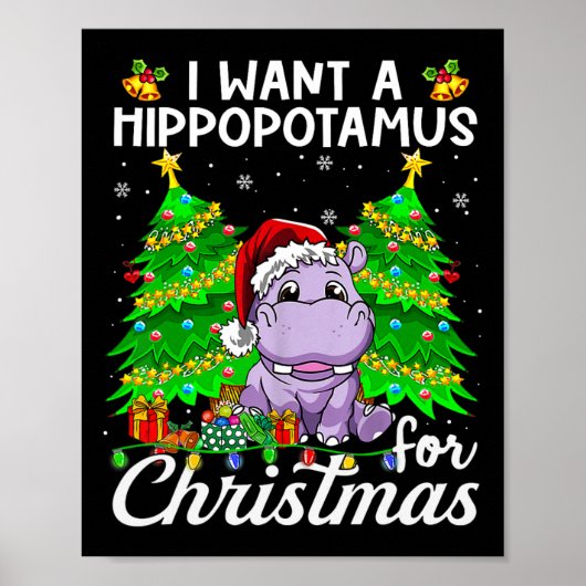 Ik wil een hippopotamus voor kerstlampjes Santa H Poster (Voorkant)