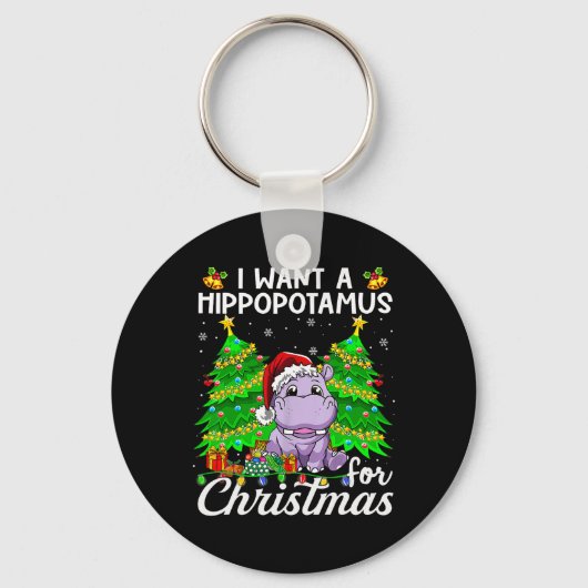 Ik wil een hippopotamus voor kerstlampjes Santa H Sleutelhanger (Voorkant)
