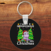 Ik wil een hippopotamus voor kerstlampjes Santa H Sleutelhanger (Voorkant)