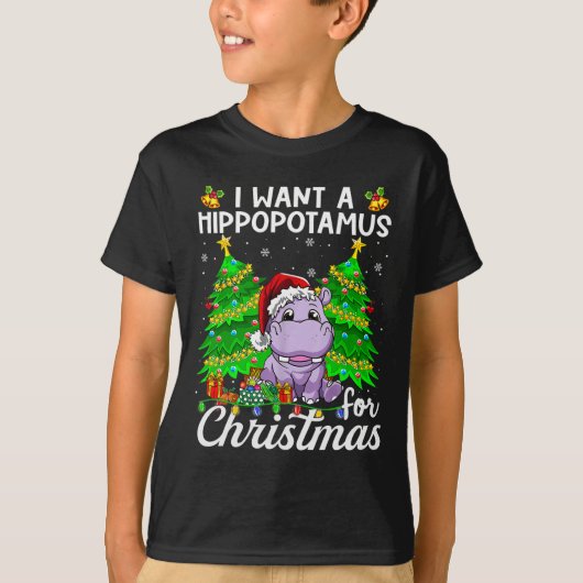 Ik wil een hippopotamus voor kerstlampjes Santa H T-shirt (Voorkant)