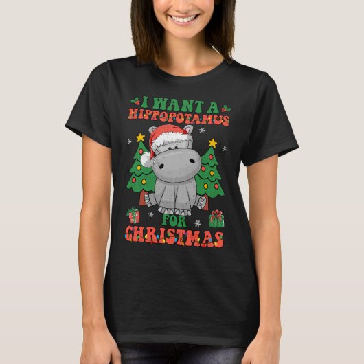 Ik wil een hippopotamus voor kerstlampjes Santa H T-shirt (Voorkant)