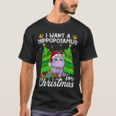 Ik wil een hippopotamus voor kerstlampjes Santa H T-shirt (Voorkant)
