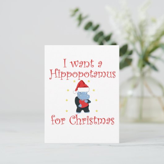 Ik wil een hippopotamus voor Kerstmis. Briefkaart (Staand voorkant)
