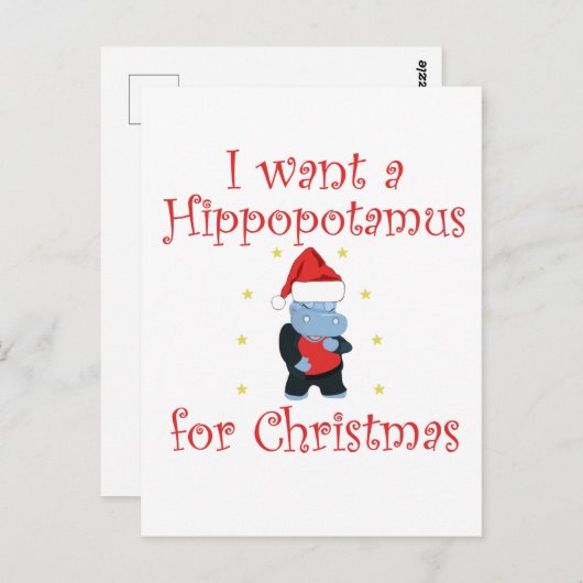 Ik wil een hippopotamus voor Kerstmis. Briefkaart (Voorkant / Achterkant)