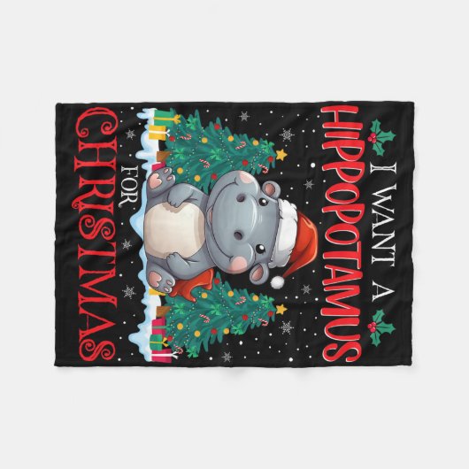 Ik wil een hippopotamus voor Kerstmis hippo-Kind Fleece Deken (Voorkant (Horizontaal))