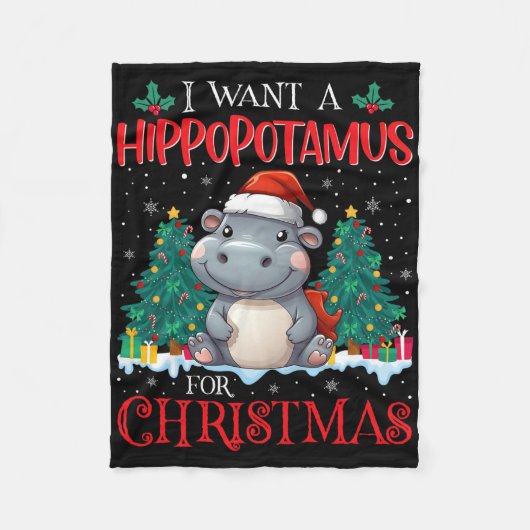 Ik wil een hippopotamus voor Kerstmis hippo-Kind Fleece Deken (Voorkant)