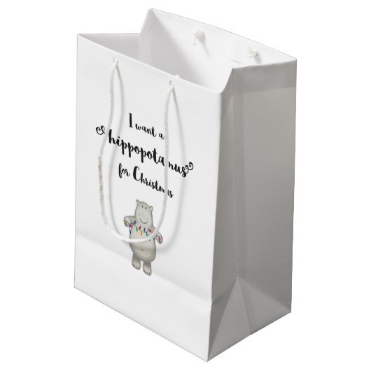 Ik wil een Hippopotamus voor Kerstmis. Medium Cadeauzakje (Achterkant Gekanteld)