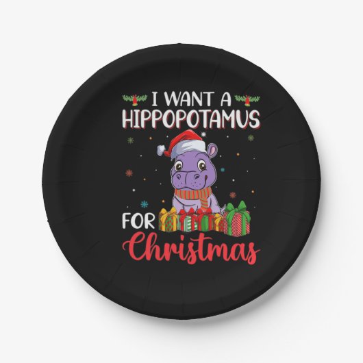 Ik wil een hippopotamus voor kerstmis. papieren bordje (Voorkant)