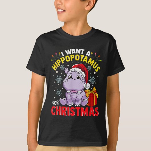 Ik wil een hippopotamus voor Kerstmis. T-shirt (Voorkant)