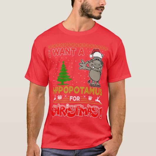 ik wil een hippopotamus voor kerstmis t-shirt (Voorkant)