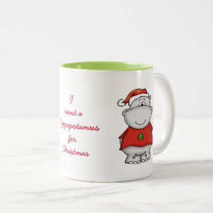 Ik wil een hippopotamus voor kerstmis. tweekleurige koffiemok