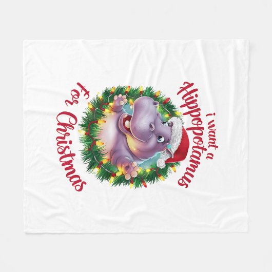Ik wil een hippopotamus voor kerstvakantie hippo fleece deken (Voorkant (Horizontaal))