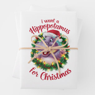 Ik wil een hippopotamus voor kerstvakantie hippo inpakpapier vel