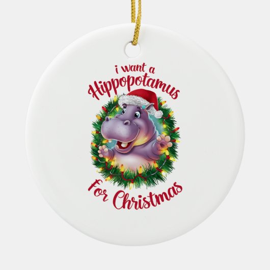 Ik wil een hippopotamus voor kerstvakantie hippo keramisch ornament (Voorkant)