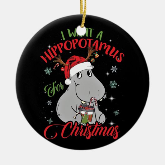 Ik wil een hippopotamus voor kerstvakantie hippo keramisch ornament (Voorkant)