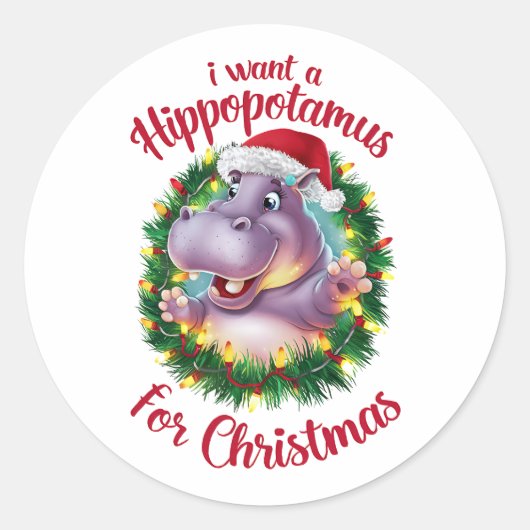 Ik wil een hippopotamus voor kerstvakantie hippo ronde sticker (Voorkant)