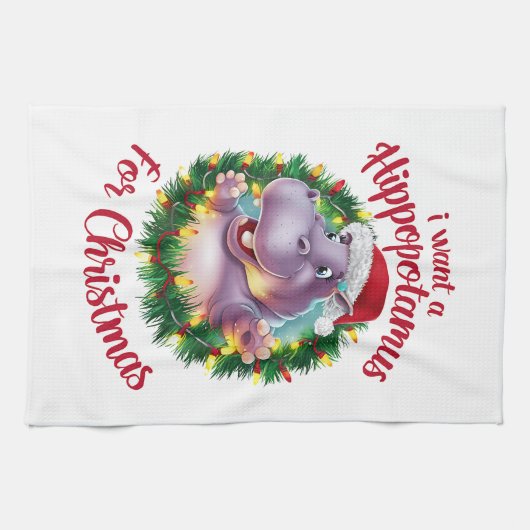 Ik wil een hippopotamus voor kerstvakantie hippo theedoek (Horizontaal)