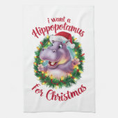 Ik wil een hippopotamus voor kerstvakantie hippo theedoek (Verticaal)