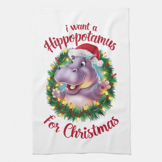 Ik wil een hippopotamus voor kerstvakantie hippo theedoek (Verticaal)