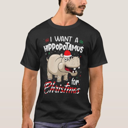 Ik wil een hippopotamus voor kerstvakantie hippo v t-shirt (Voorkant)