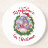 Ik wil een hippopotamus voor kerstvakantie hippo zandsteen onderzetter (Voorkant)