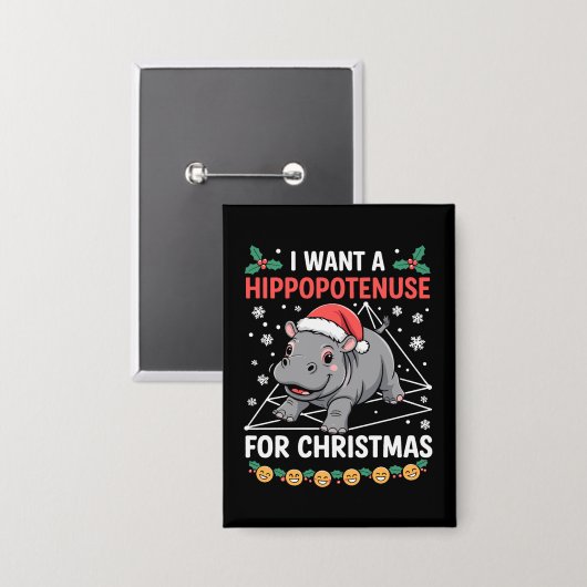 Ik wil een Hippopotenuse voor Kerstmis Wiskundeler Button (Voorkant / Achterkant)