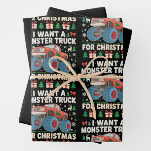 Ik wil een monstertruck voor kerst lelijke trui inpakpapier vel