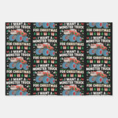 Ik wil een monstertruck voor kerst lelijke trui inpakpapier vel (Voorkant)