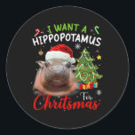Ik wil een nijlpaard Kerst Grappig nijlpaard Moo D Ronde Sticker<br><div class="desc">Ik wil een nijlpaard Kerst Grappig Hippo Moo Deng Pajama</div>