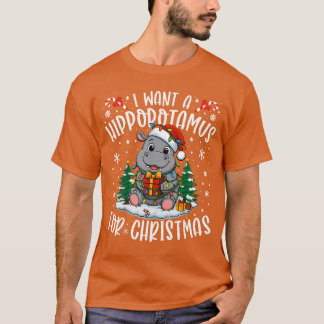 Ik wil een nijlpaard kerst Xmas nijlpaard liefhebb T-shirt