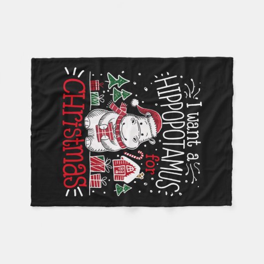 Ik wil een nijlpaard kerstpyjama Schattige nijlpaa Fleece Deken (Voorkant (Horizontaal))