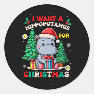 Ik wil een nijlpaard voor kerst groovy Kinder Bo Ronde Sticker