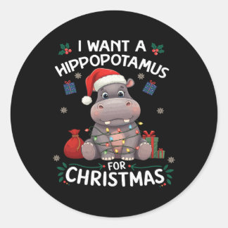 Ik wil een nijlpaard voor kerst kerstliefhebber pl ronde sticker