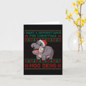 Ik wil een nijlpaard voor kerst Moo Deng Ugly Kaart (Gele Bloem)