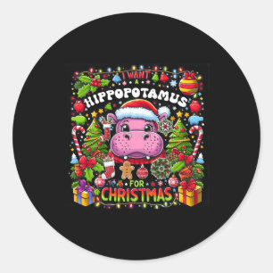 Ik wil een nijlpaard voor kerst nijlpaard kerstkoe ronde sticker