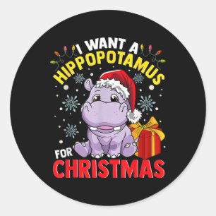 Ik wil een nijlpaard voor kerst ronde sticker