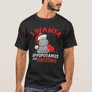 Ik wil een nijlpaard voor kerst schattige dieren t-shirt