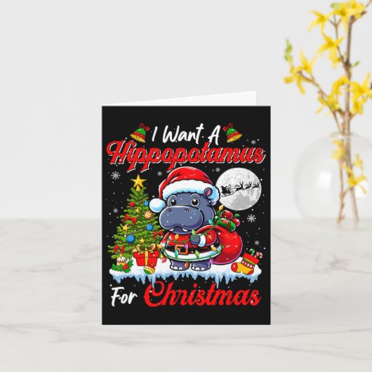Ik wil een nijlpaard voor kerst Schattigee Santa S Kaart (Gele Bloem)