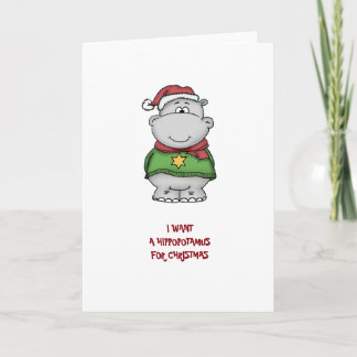Ik wil een nijlpaard voor Kerstmis - Greetingcard Feestdagen Kaart