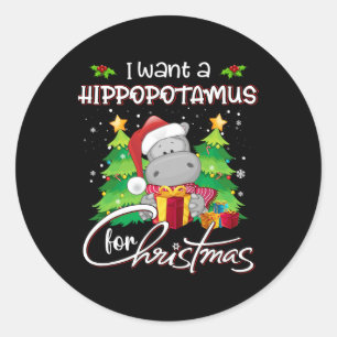 Ik wil een nijlpaard voor Kerstmis Kerstmis Nijlpa Ronde Sticker