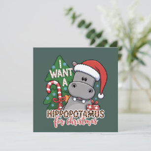 Ik wil een nijlpaard voor Kerstmis Nijlpaard Famil Feestdagenkaart