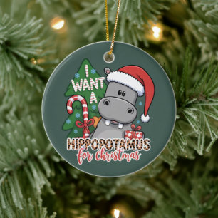 Ik wil een nijlpaard voor Kerstmis Nijlpaard Famil Keramisch Ornament