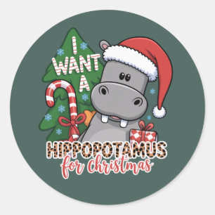 Ik wil een nijlpaard voor Kerstmis Nijlpaard Famil Ronde Sticker