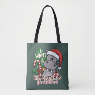 Ik wil een nijlpaard voor Kerstmis Nijlpaard Famil Tote Bag