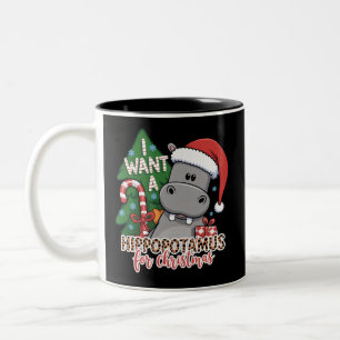 Ik wil een nijlpaard voor kerstmis Nijlpaard famil Tweekleurige Koffiemok