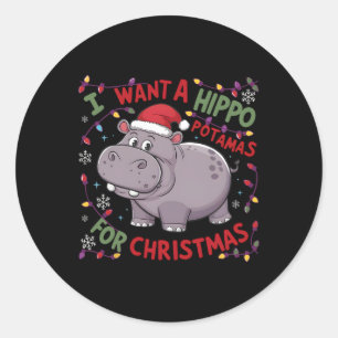 Ik wil een nijlpaard voor Kerstmis nijlpaard Xmas  Ronde Sticker