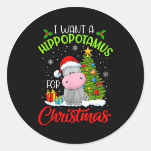Ik wil een nijlpaard voor kerstmis ronde sticker