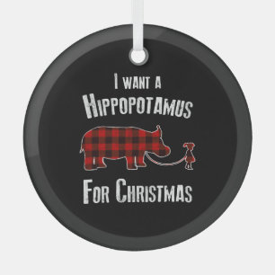 Ik wil een nijlpaard voor Kerstmis rood plaid Glas Ornament