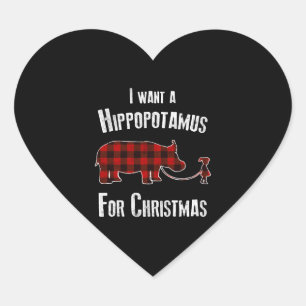 Ik wil een nijlpaard voor Kerstmis rood plaid Hart Sticker