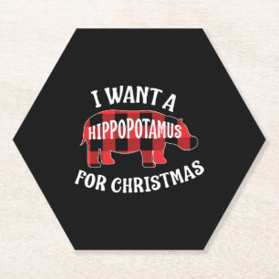 Ik wil een nijlpaard voor Kerstmis Schattige Hippo Kartonnen Onderzetters